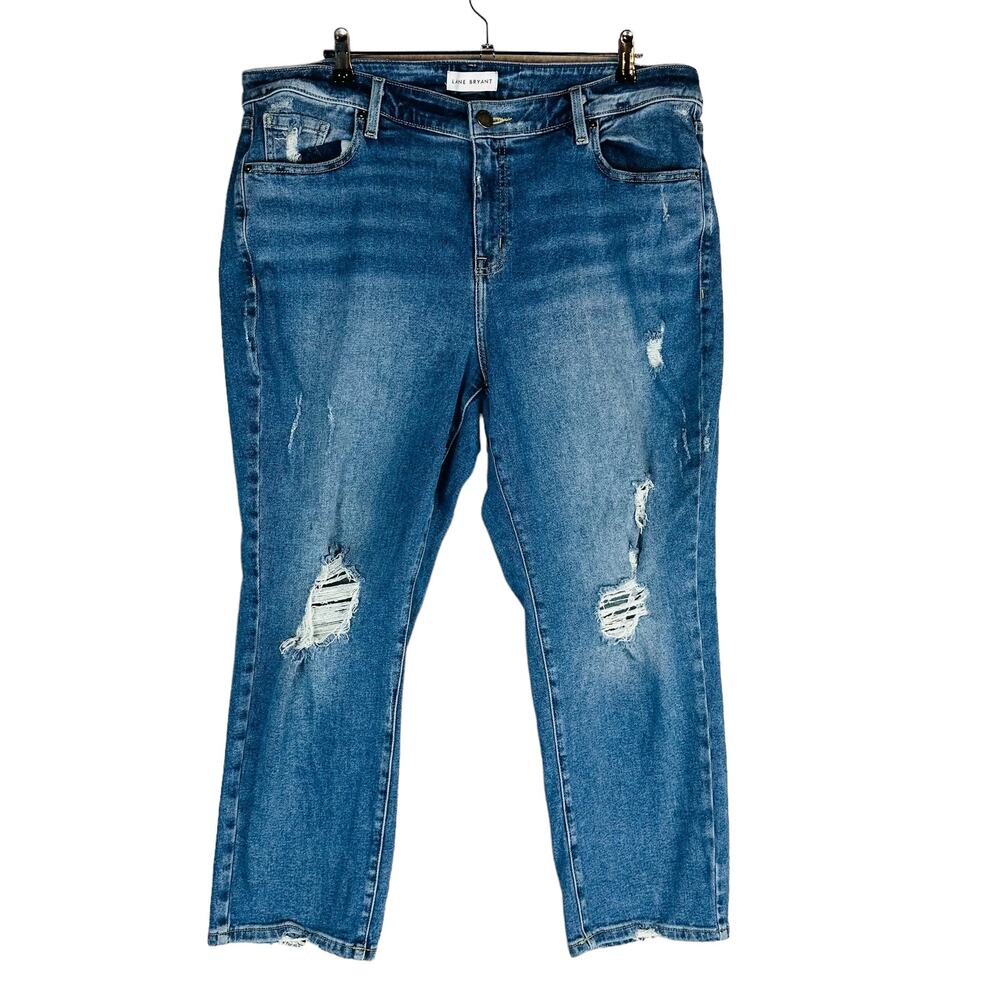 Lane Bryant Womans Sz 20 Straight Jeans‎ Distressed Blue High Rise Stretch Flex